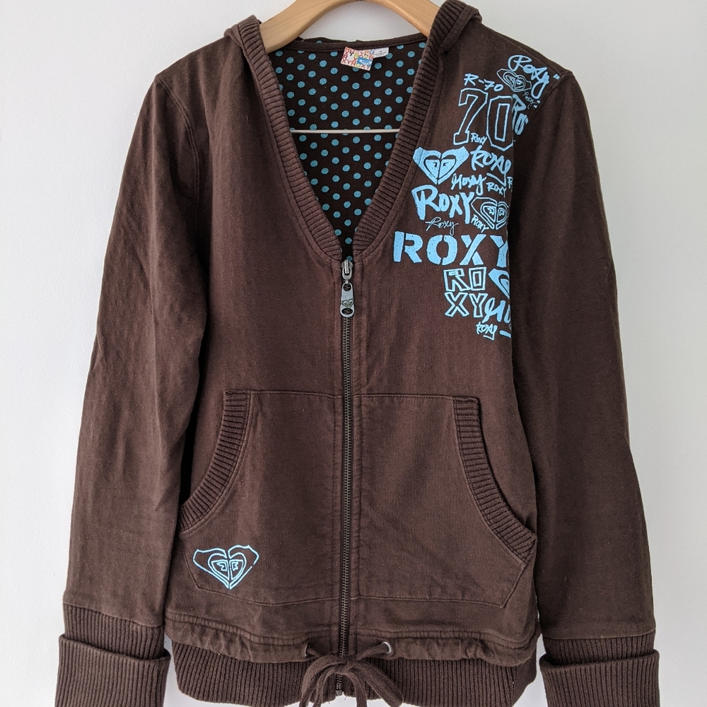 Brown Roxy zip up hooded sweatshirt